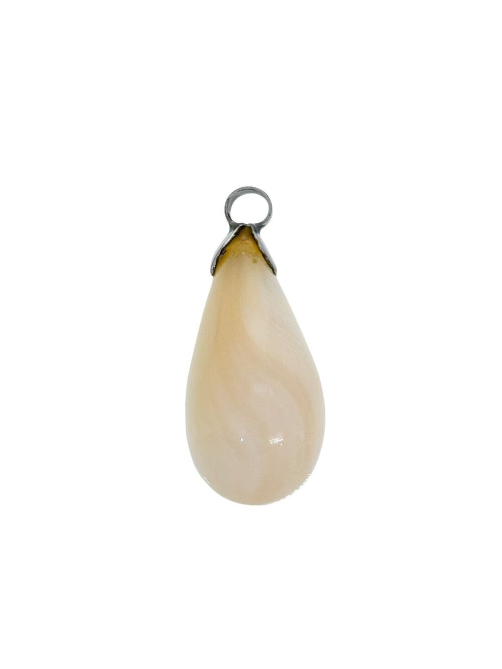 Vintage Silver-Tone White Agate Teardrop Pendant